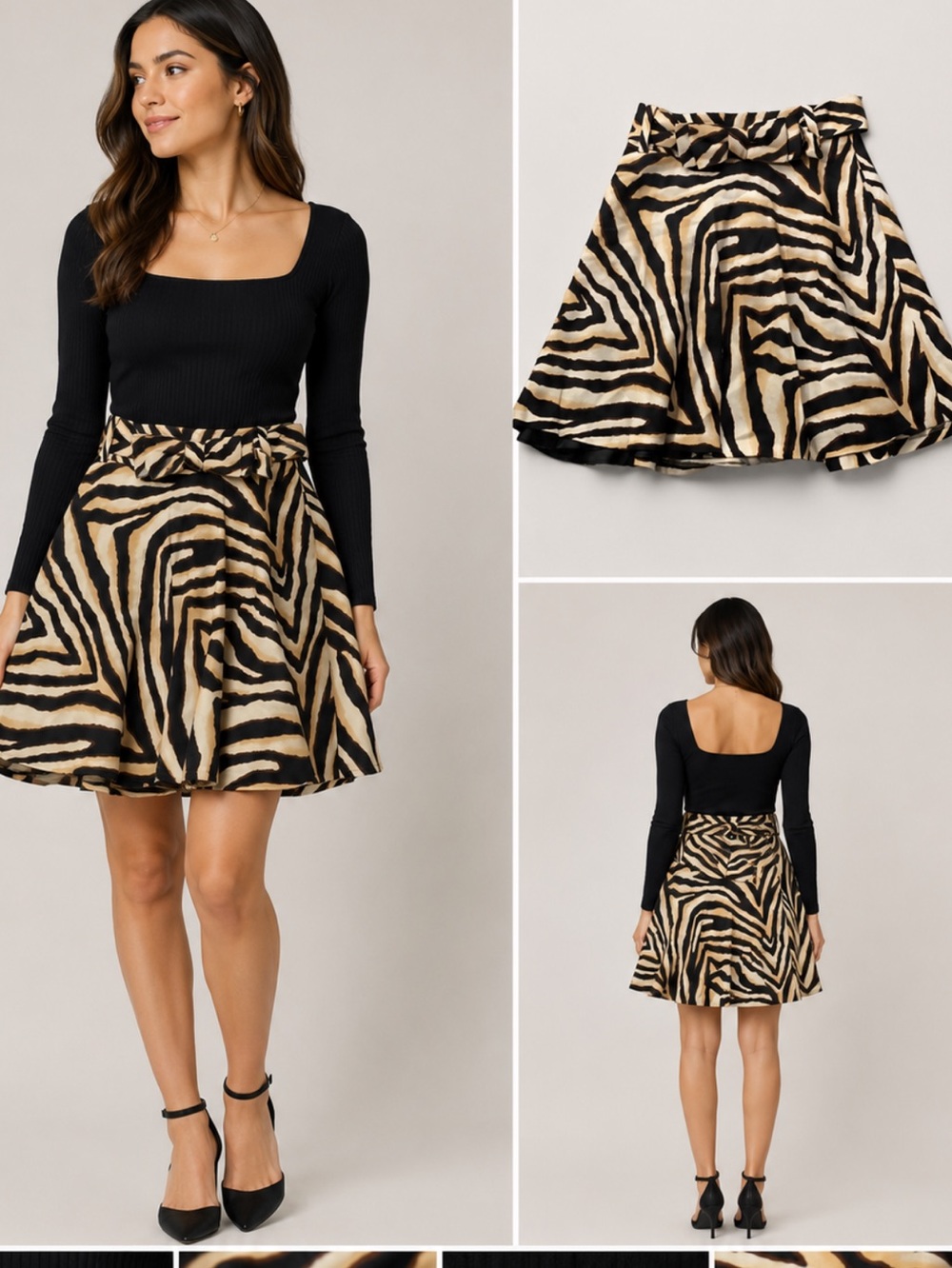Zara animal print skirt with bow belt size 8